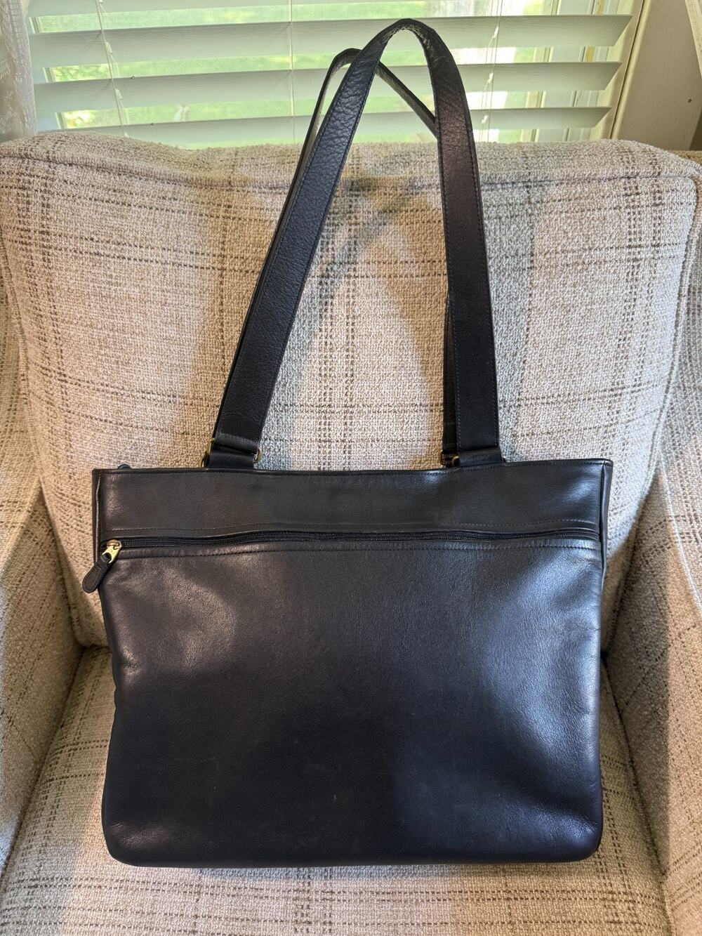 Coach Vintage 90s black leather tote bag Made In USA NYC